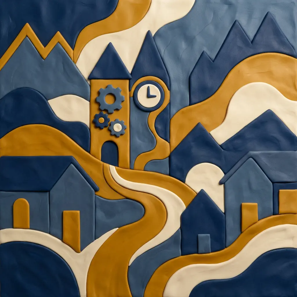 Community council scene in colorful clay
