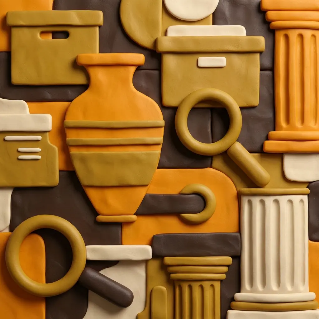 Museum collection scene in colorful clay