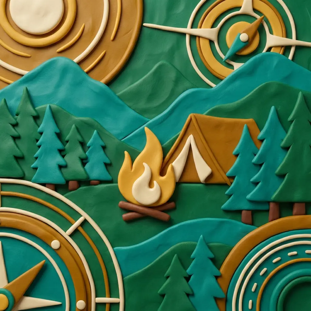 Scouts adventure scene in colorful clay